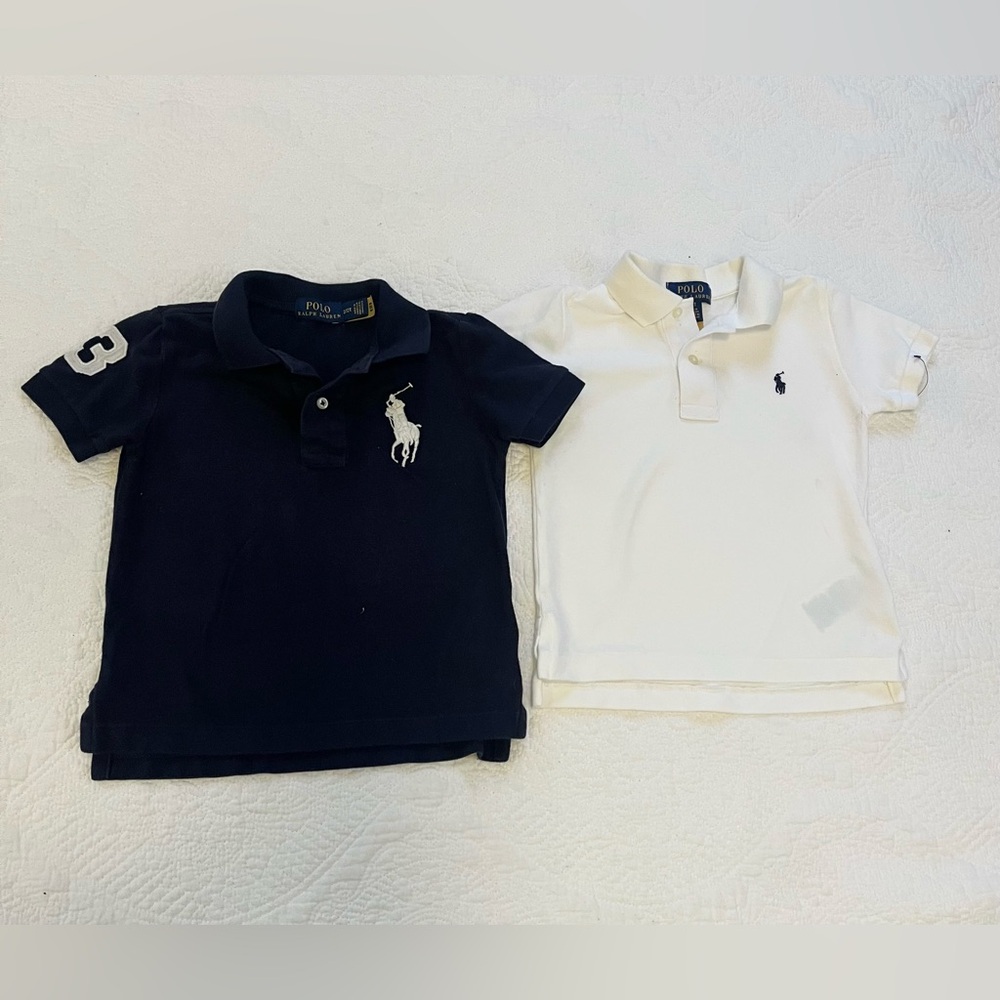 Polo Ralph Lauren 2pc Toddler Boys Polo Shirts 2T Navy White Bundle Big Pony